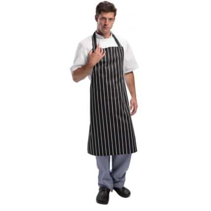 Whites Bib Apron Butchers Stripe Black