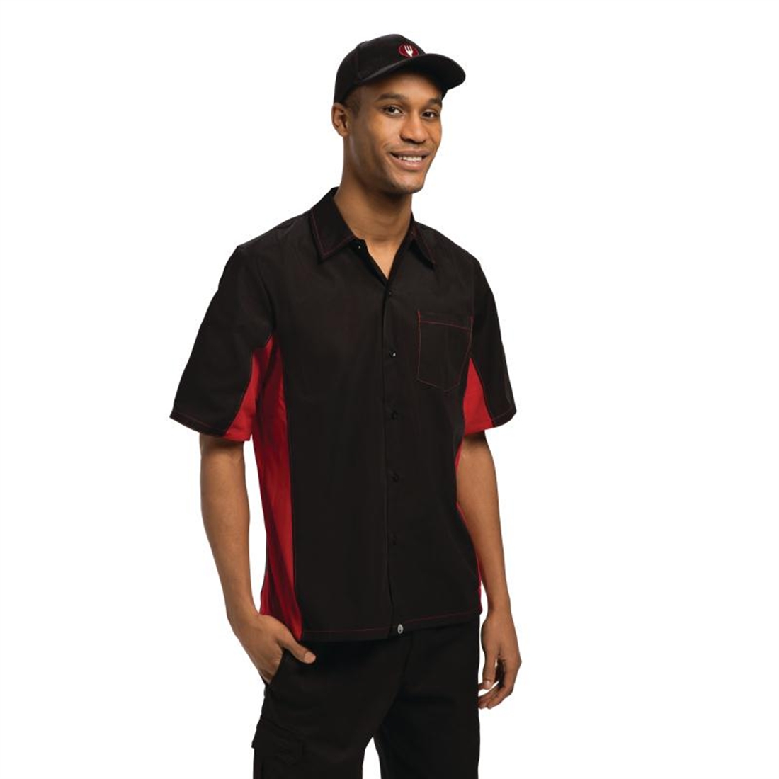 Chef Works Unisex Contrast Shirt Black and Red L