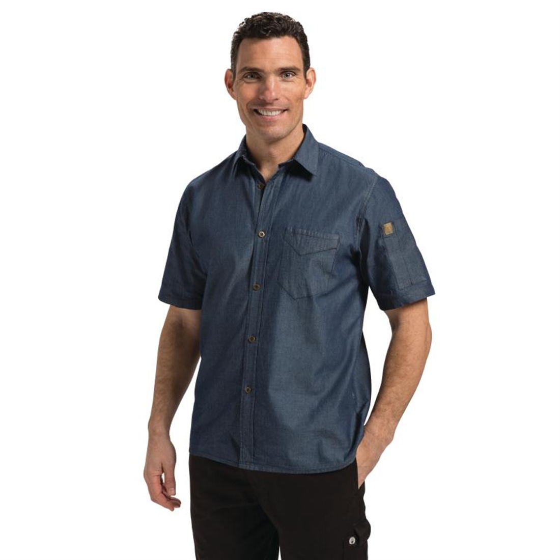 Chef Works Detroit Denim Short Sleeve Shirt Blue 2XL
