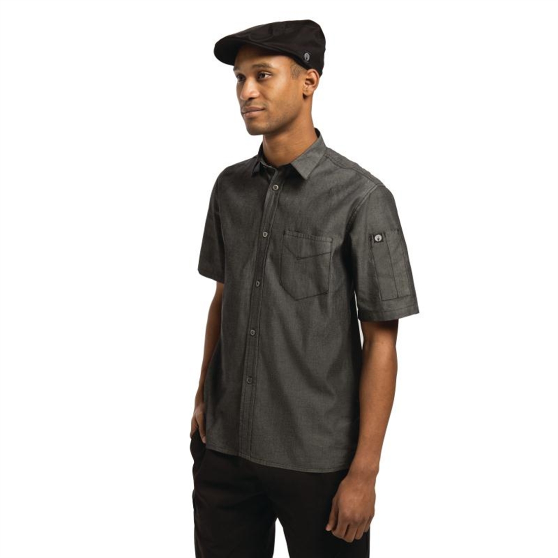 Chef Works Urban Detroit Denim Short Sleeve Shirt Black XS