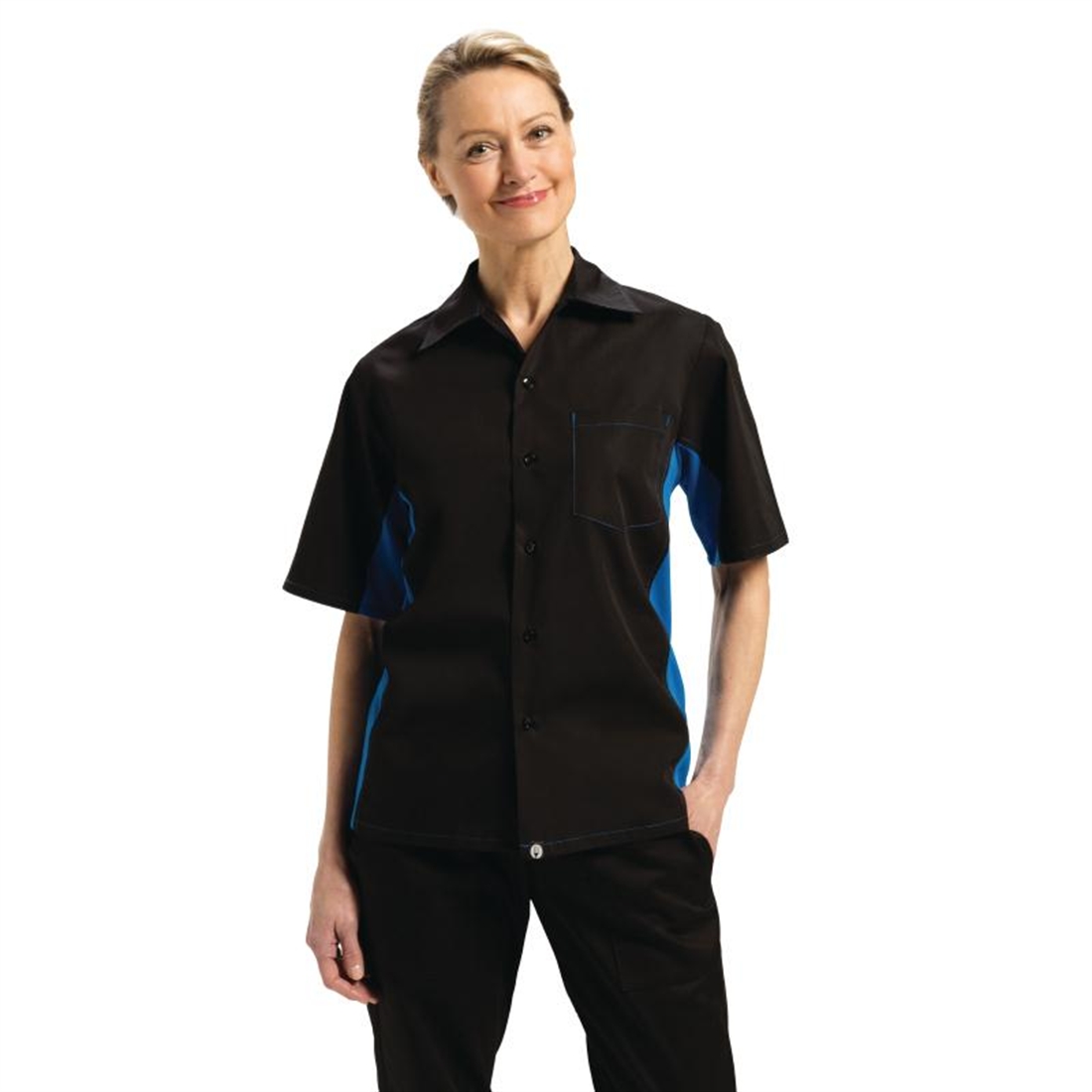 Chef Works Unisex Contrast Black and Blue Shirt L