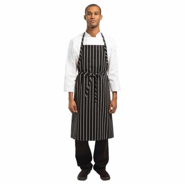 Chef Works Premium Woven Bib Apron Black and White Stripe