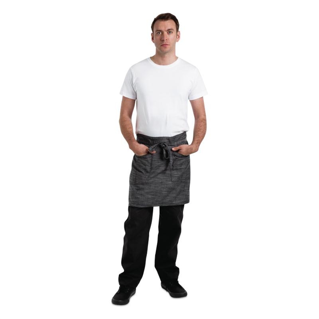 Chef Works Urban Corvallis Crosshatch Half Bistro Apron Black and Steel Grey