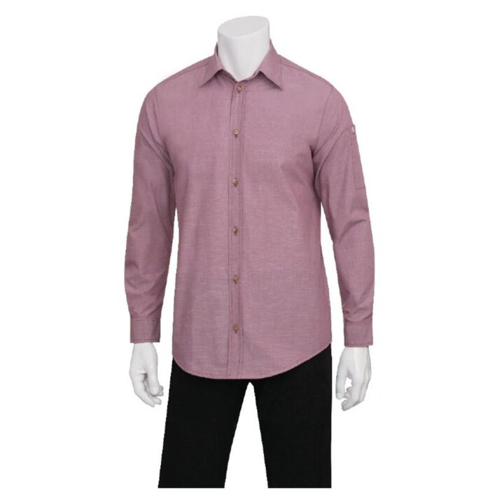 Chef Works Chambray Mens Long Sleeve Shirt Dusty Rose M