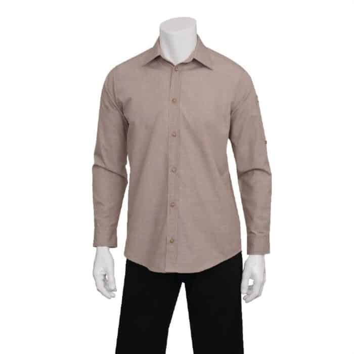 Chef Works Chambray Mens Long Sleeve Shirt Ecru XS