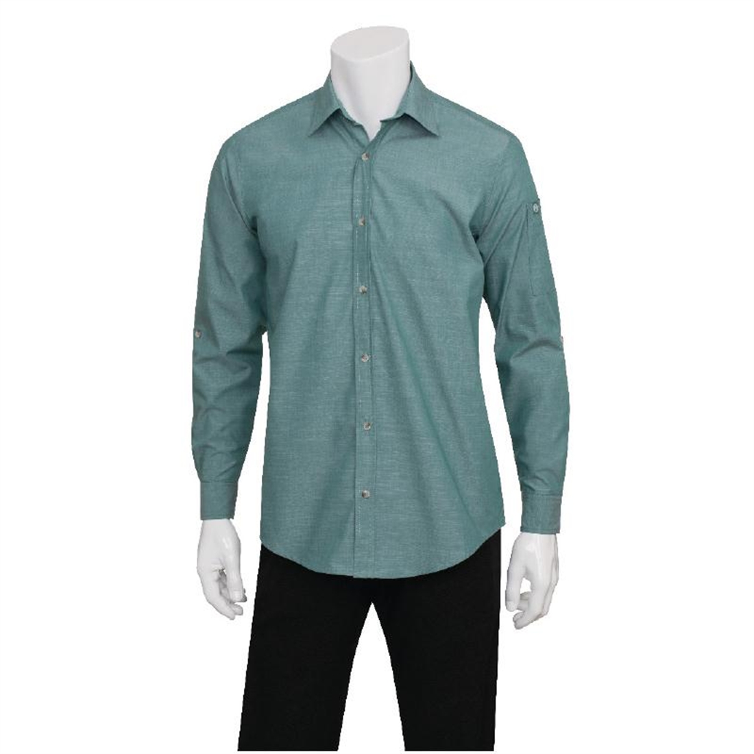 Chef Works Chambray Mens Long Sleeve Shirt Green Mist L