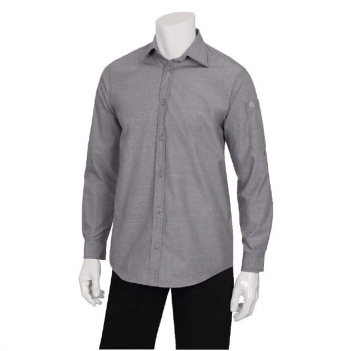 Chef Works Chambray Mens Long Sleeve Shirt Grey XS