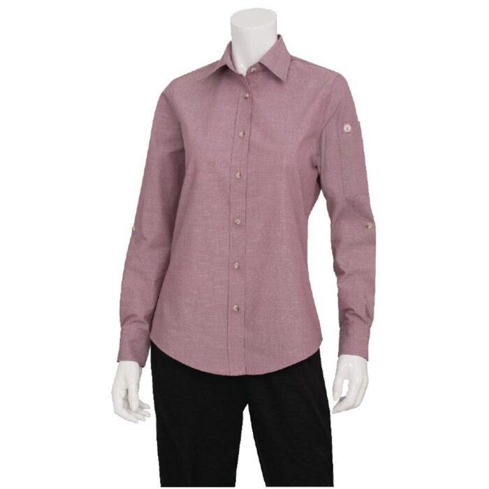 Chef Works Womens Chambray Long Sleeve Shirt Dusty Rose XS