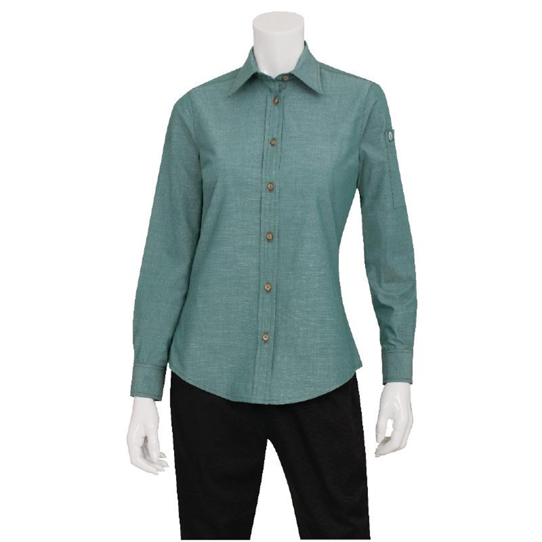 Chef Works Womens Chambray Long Sleeve Shirt Green Mist L