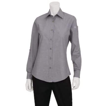 Chef Works Womens Chambray Long Sleeve Shirt Grey XS