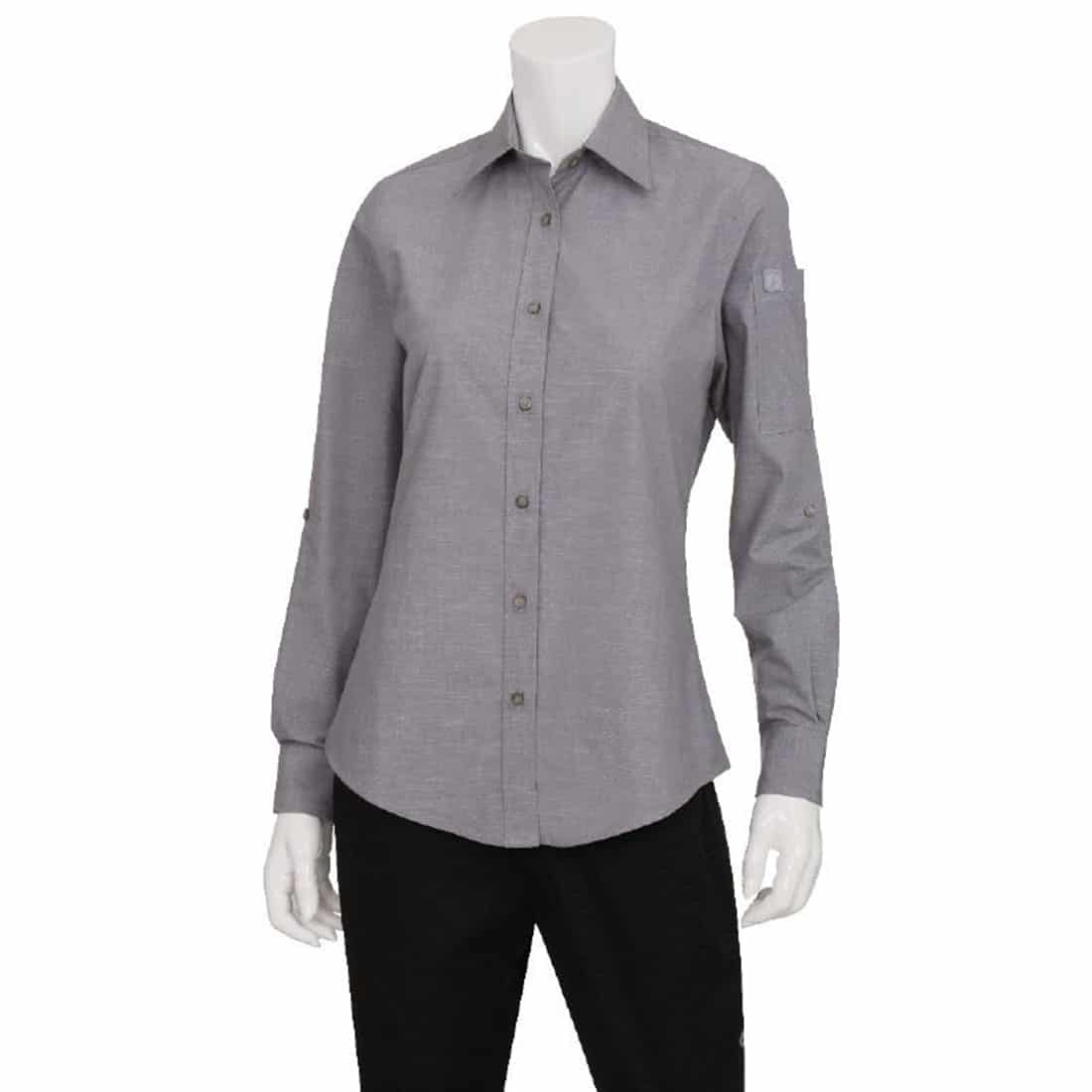 Chef Works Womens Chambray Long Sleeve Shirt Grey XS