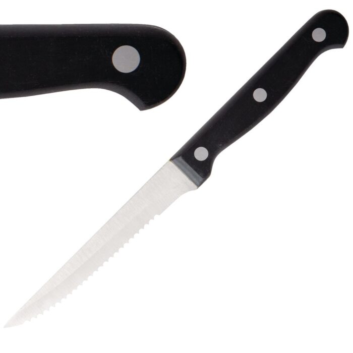 Olympia Serrated Steak Knives Black Handle 115mm