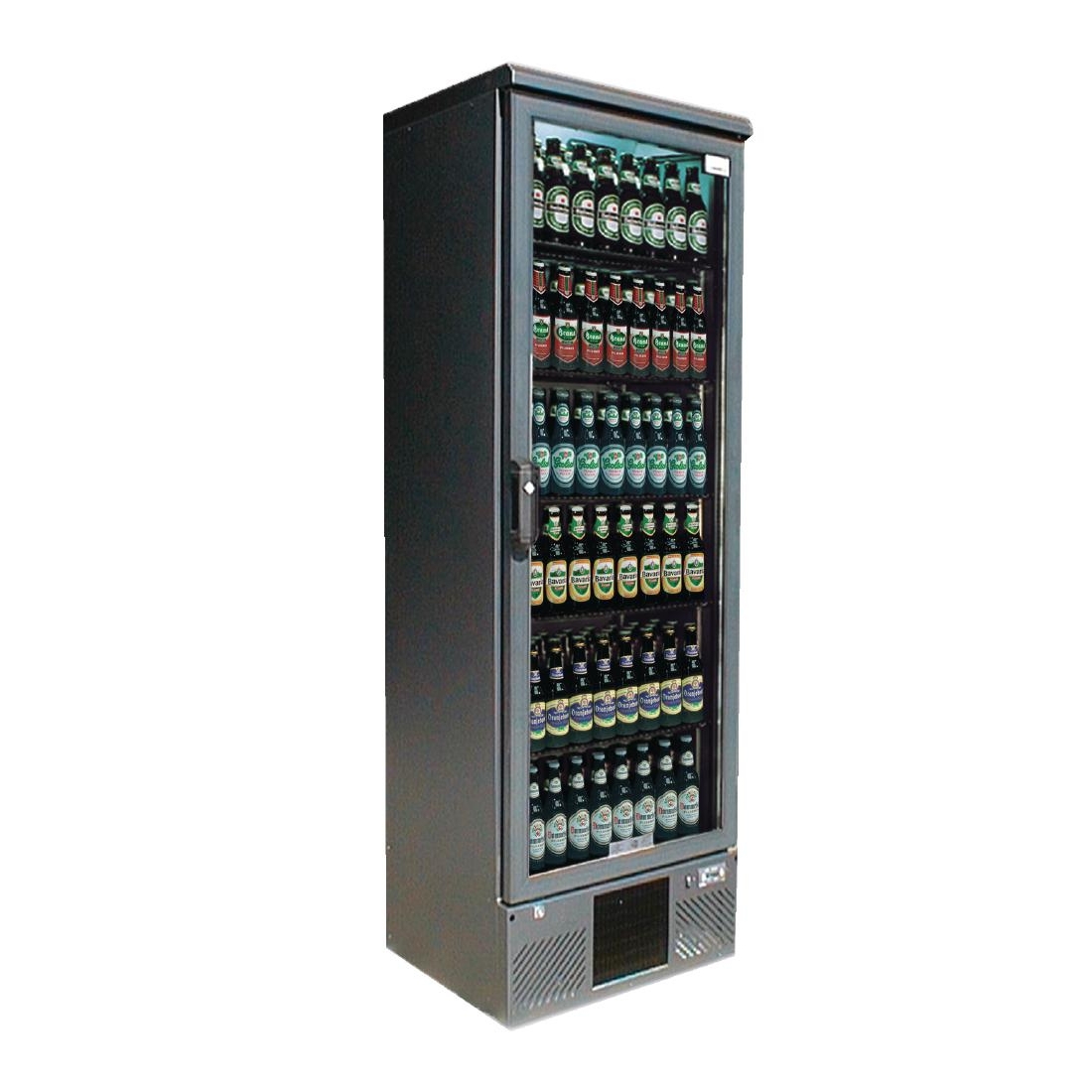 Gamko Upright Bottle Cooler - Single Hinged Door 300 Ltr Black