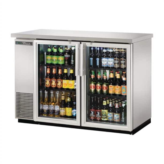 True Back Bar Cooler with Hinged Doors in Silver TBB-24-48-G-S