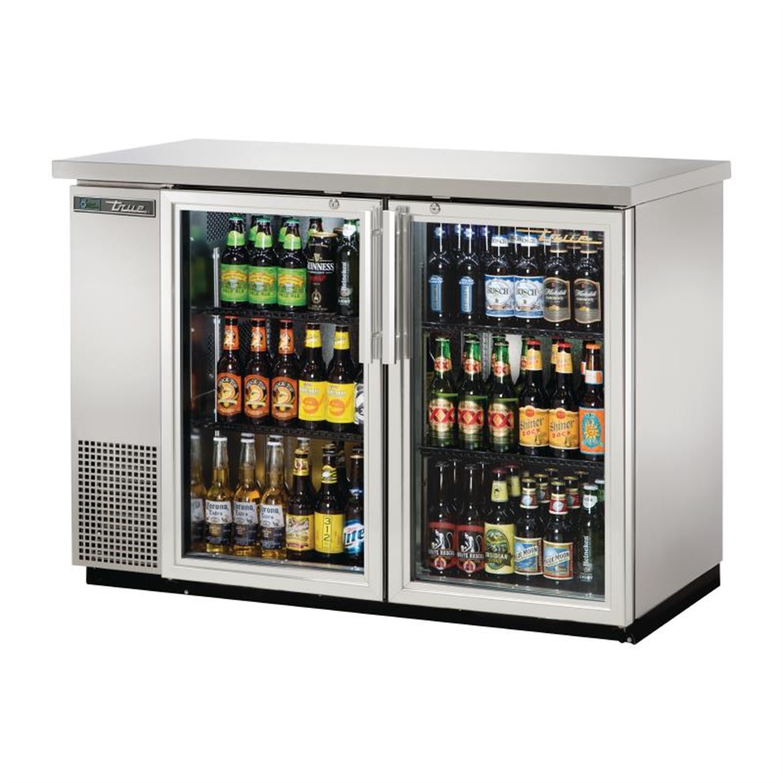 True Back Bar Cooler with Hinged Doors in Silver TBB-24-48-G-S