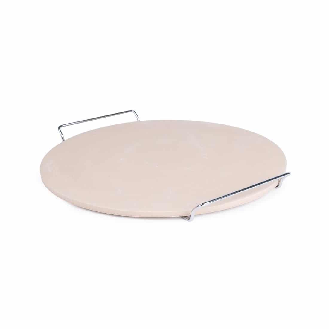 Round Pizza Stone with Metal Serving Rack