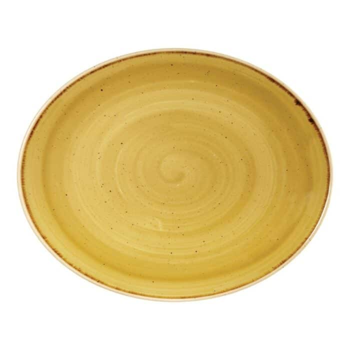 Churchill Stonecast Oval Coupe Plate Mustard Seed Yellow 192mm