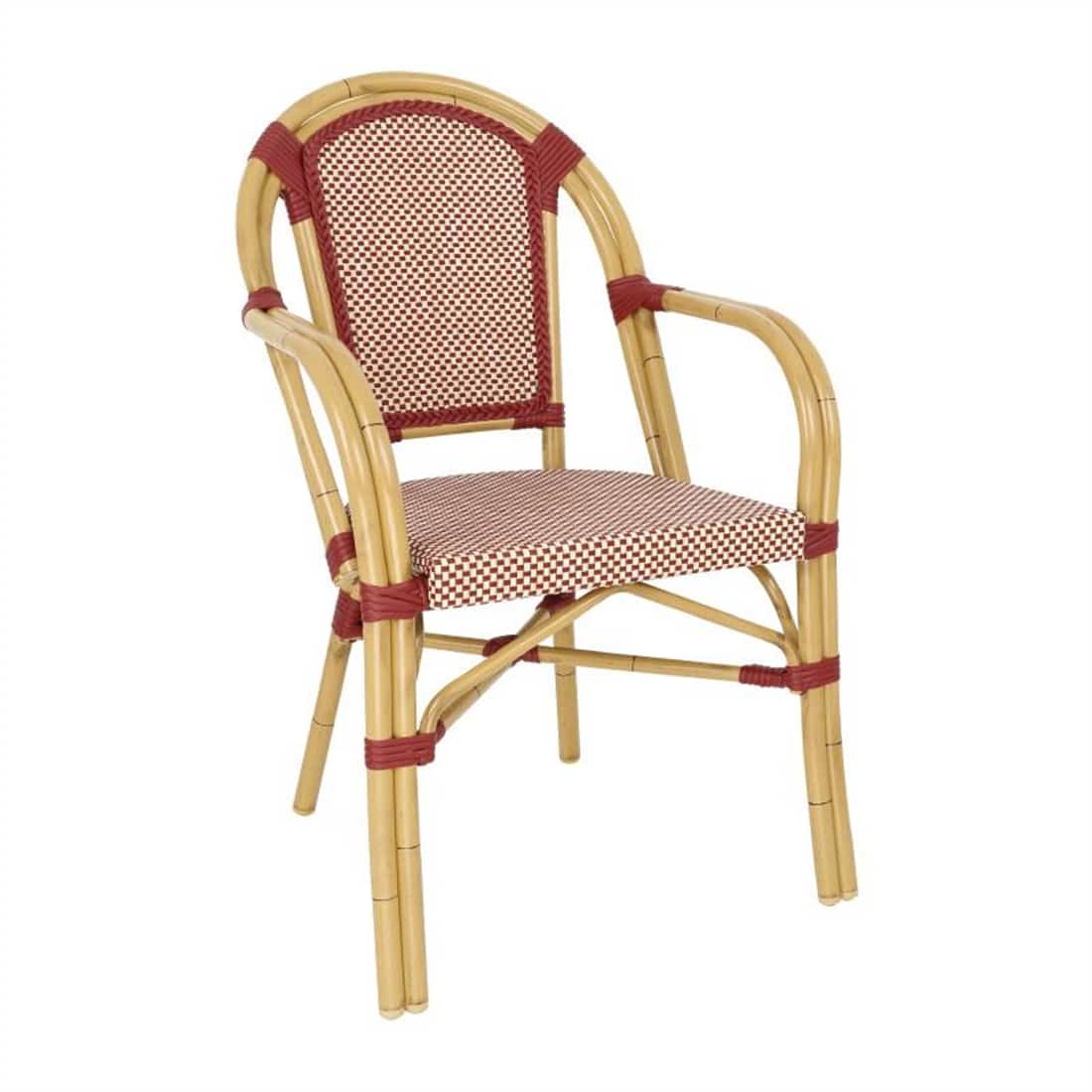 Bolero Continental Bistro Wicker Armchair Red & Cream (Pack of 4)