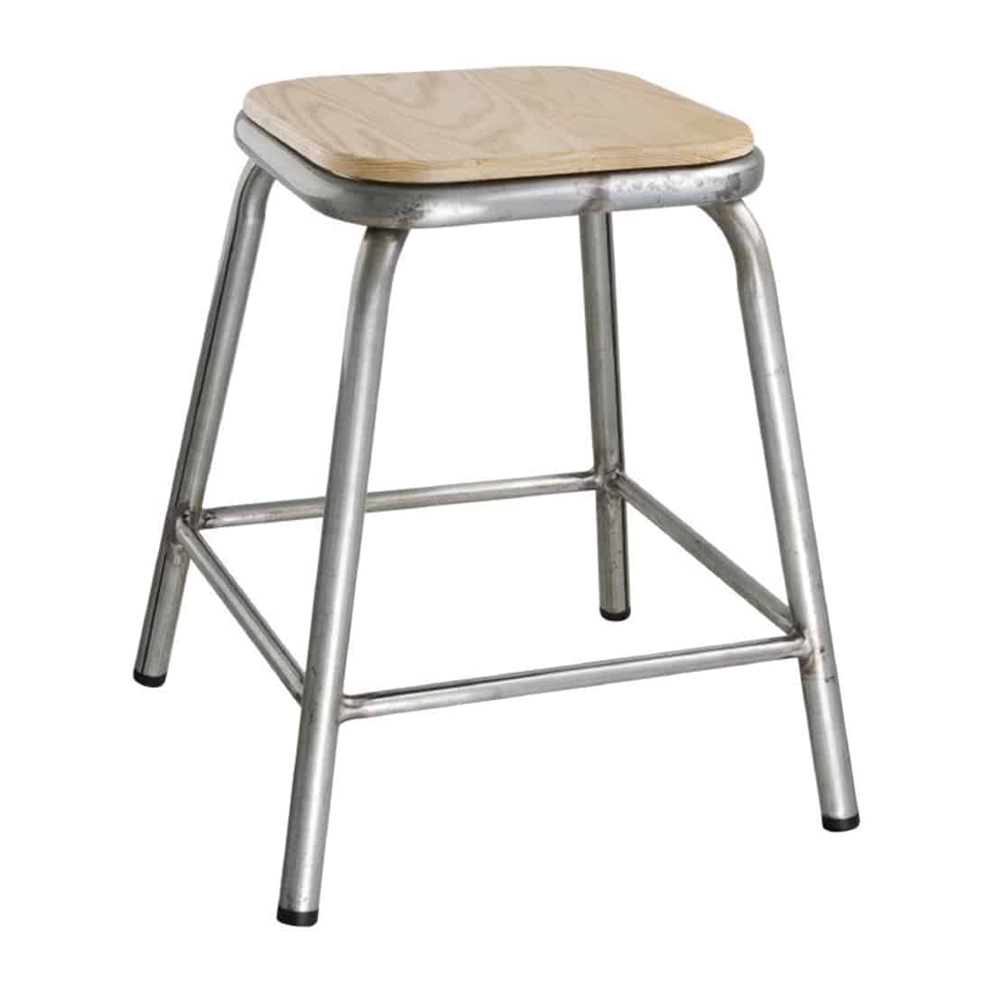 Bolero Galvanised Steel Low Barstool with Wooden Seatpad (Pack of 4)