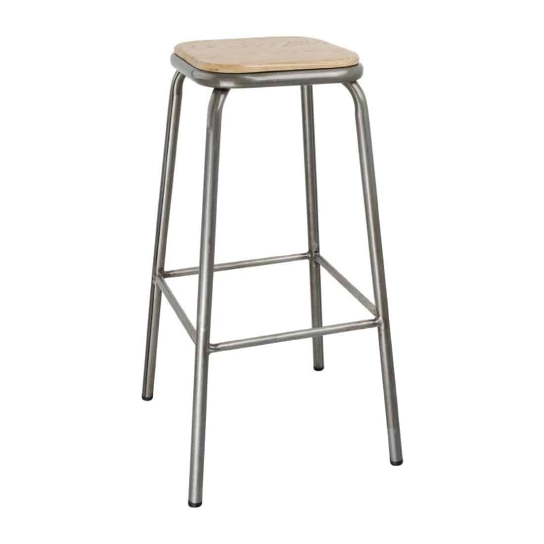 Bolero Galvanised Steel High Barstool with Wooden Seatpad (Pack of 4)