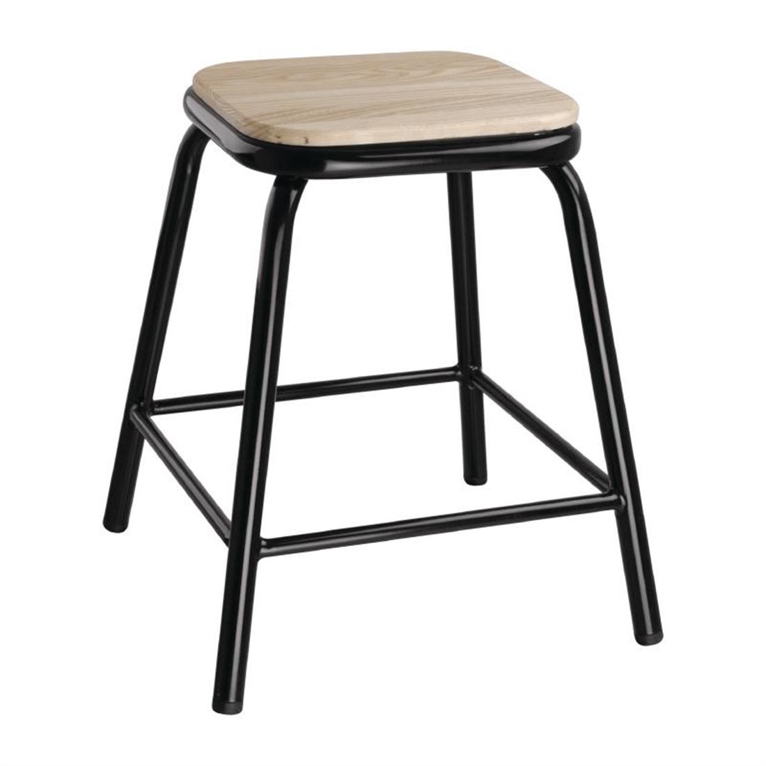 Bolero Black Low Barstool with Wooden Seatpad (Pack of 4)