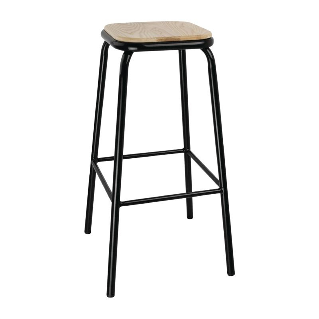Bolero Black High Barstool with Wooden Seatpad (Pack of 4)