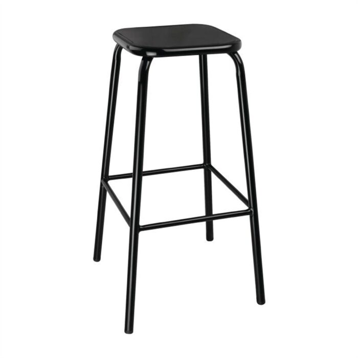 Bolero Black High Barstool with Metal Seatpad (Pack of 4)