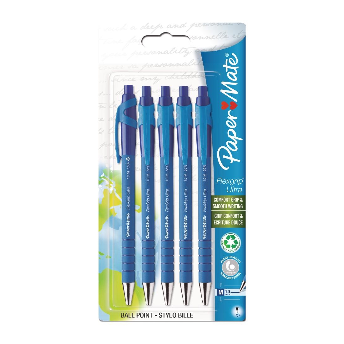 Papermate Flexgrip Retractable Ball Pen Blue Blister 5 Pack