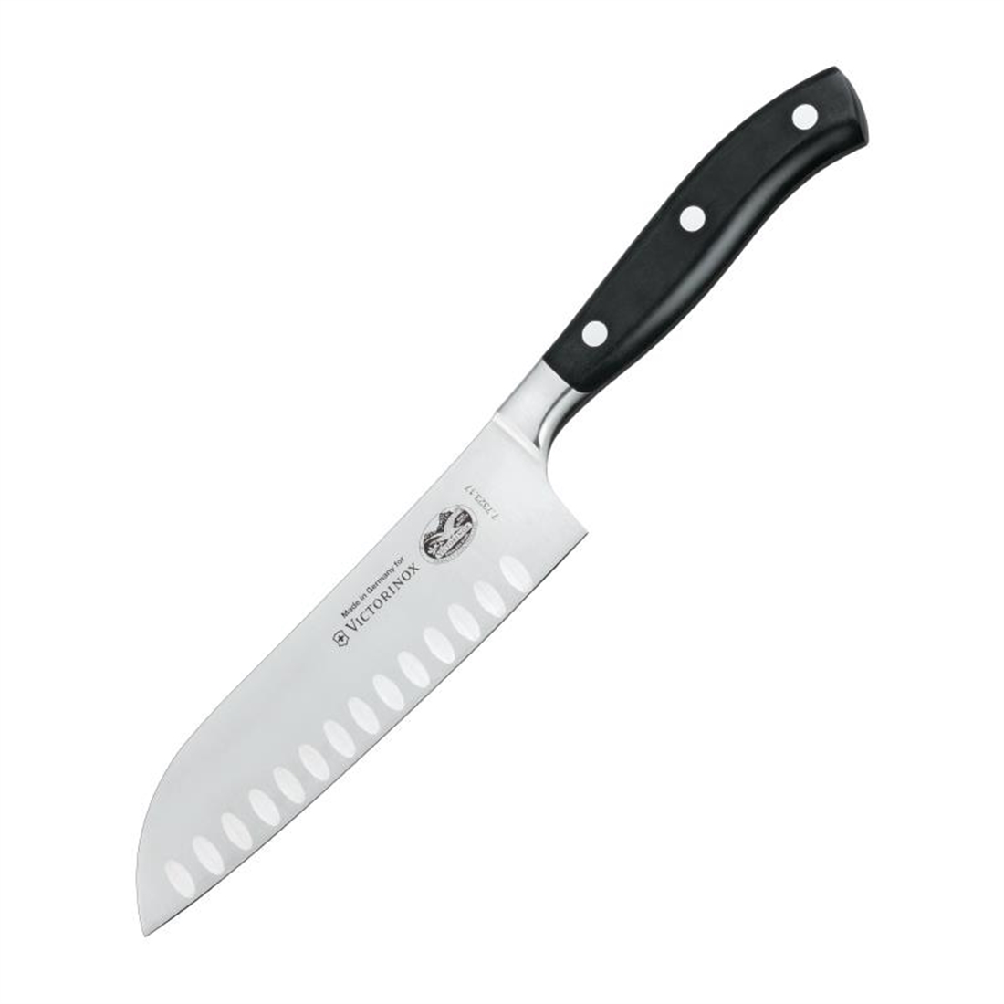 Victorinox Fully Forged Santoku Knife Fluted Blade Black 17cm