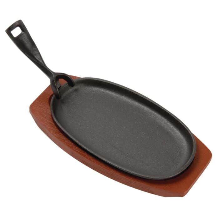 Olympia Cast Iron Oval Sizzler with Wooden Stand 240mm