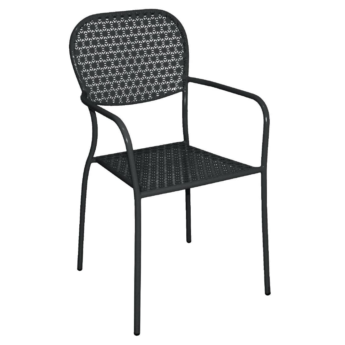 Bolero Black Steel Patterned Bistro Armchairs (Pack of 4)