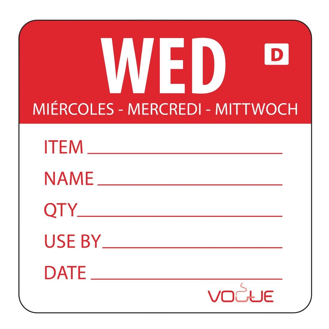 Vogue Dissolvable Day of the Week Labels Wednesday