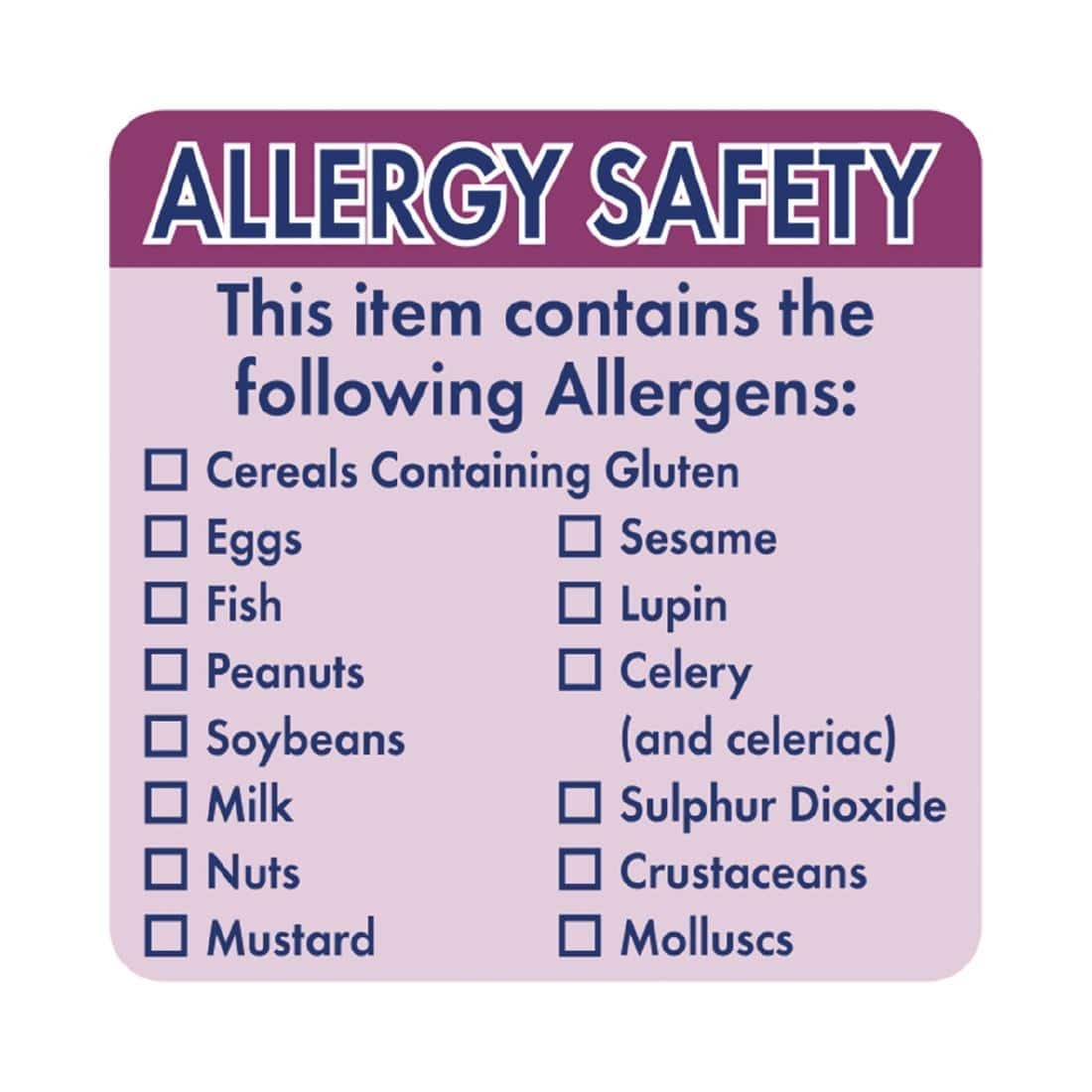 Vogue Allergen Food Labels