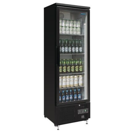 Polar Upright Back Bar Cooler with Hinged Door in Black 307Ltr