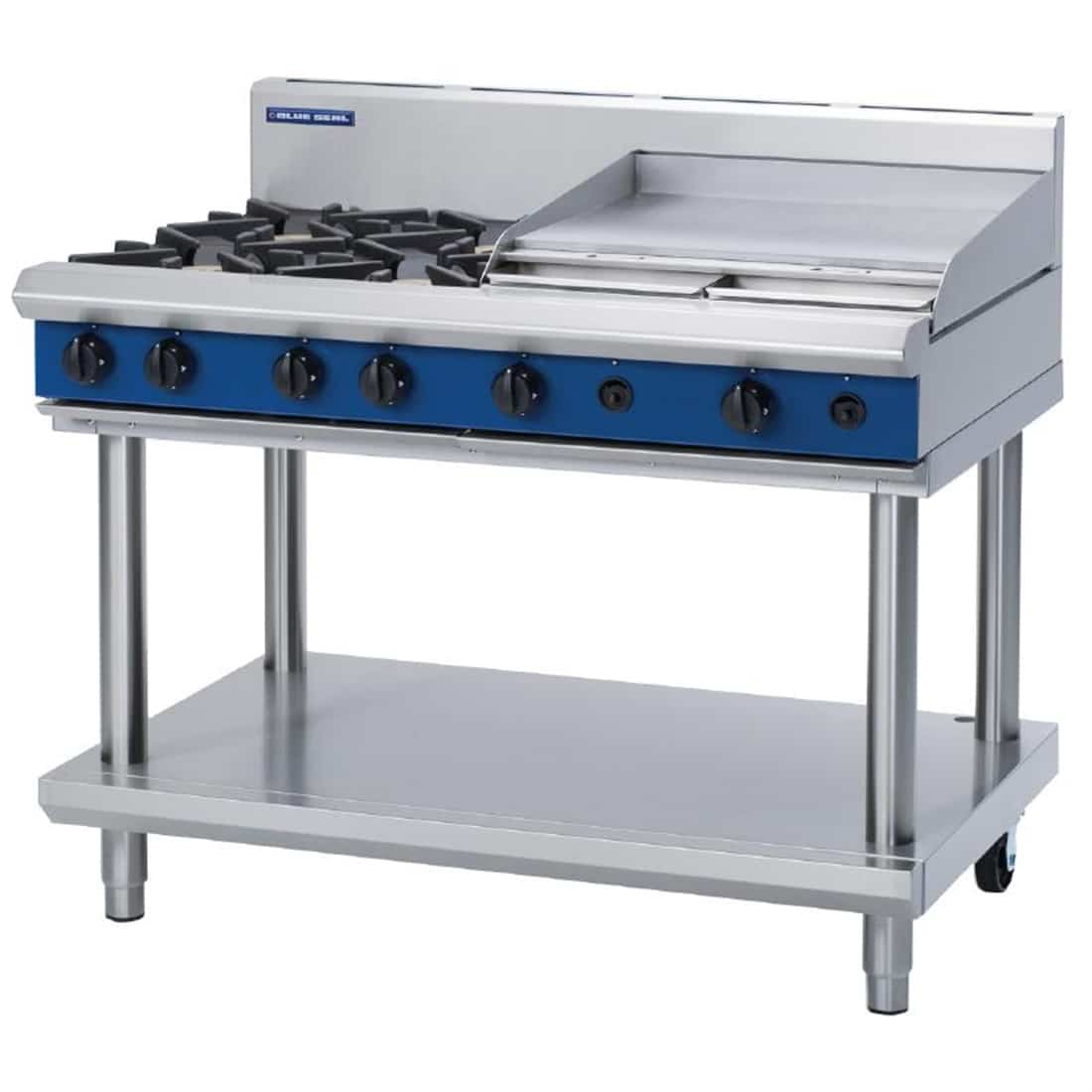 Blue Seal Evolution Cooktop 4 Open/ 1 Griddle Burner LPG on Stand1200mm G518B-LS/L