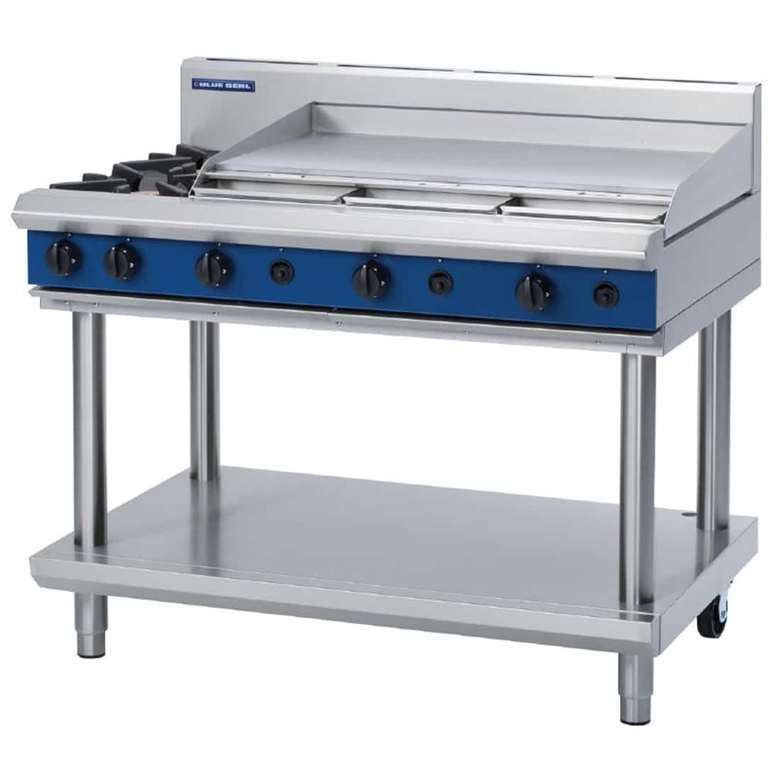 Blue Seal Evolution Cooktop 2 Open/1 Griddle Burner LPG on Stand 1200mm G518A-LS/L