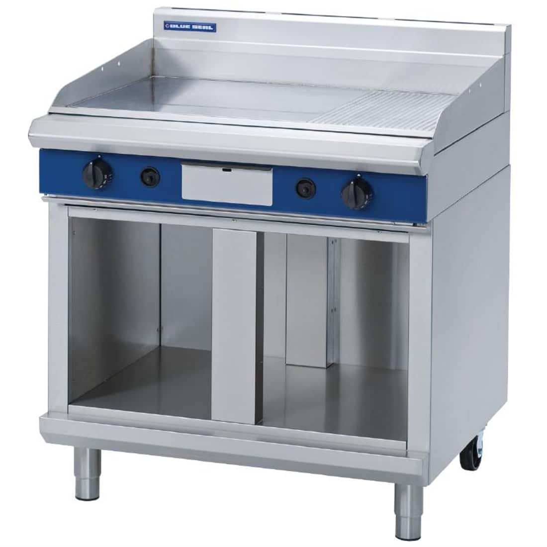 Blue Seal Evolution Chrome 1/3 Ribbed Griddle with Cabinet Base Nat Gas 900mm GP516-CB/N