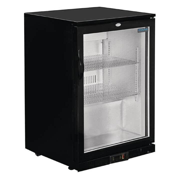 Polar Back Bar Cooler with Hinged Door in Black 198Ltr