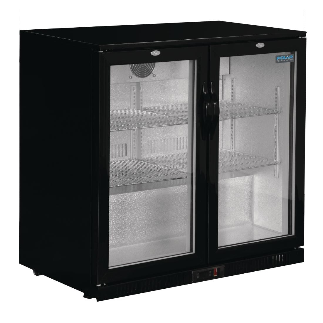 Polar Back Bar Cooler with Hinged Doors in Black 208Ltr