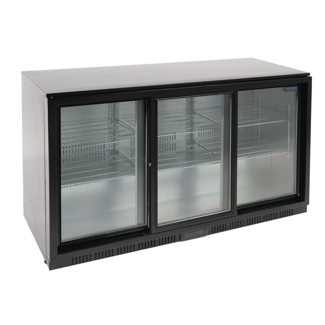 Polar Back Bar Cooler with Sliding Doors in Black 320Ltr