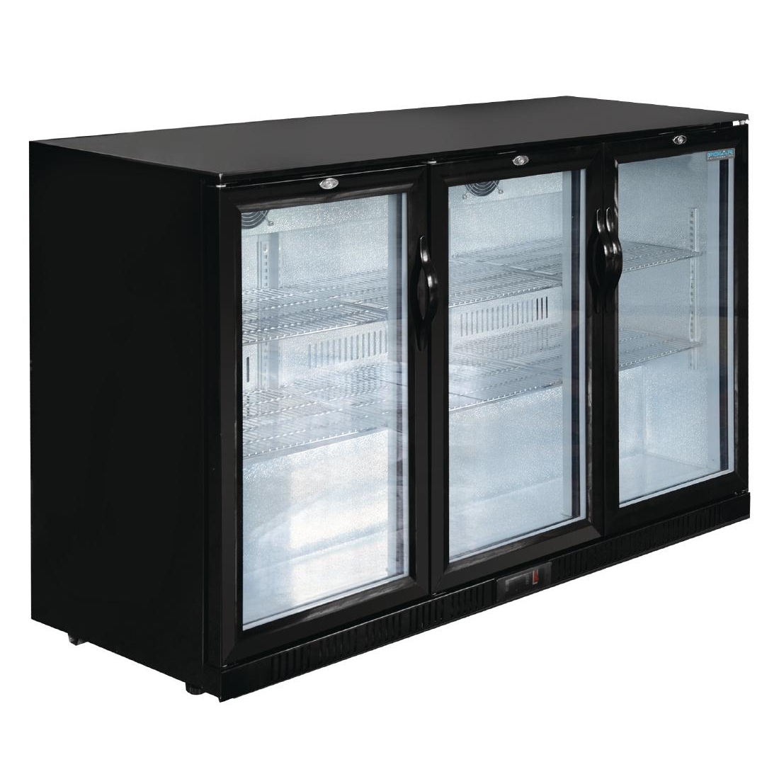 Polar Back Bar Cooler with Hinged Doors in Black 320Ltr