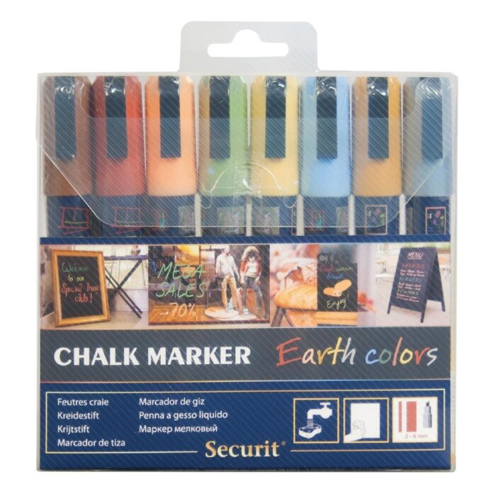 Set of 8 Securit 6mm Liquid Chalk Pens Assorted Earth Colours