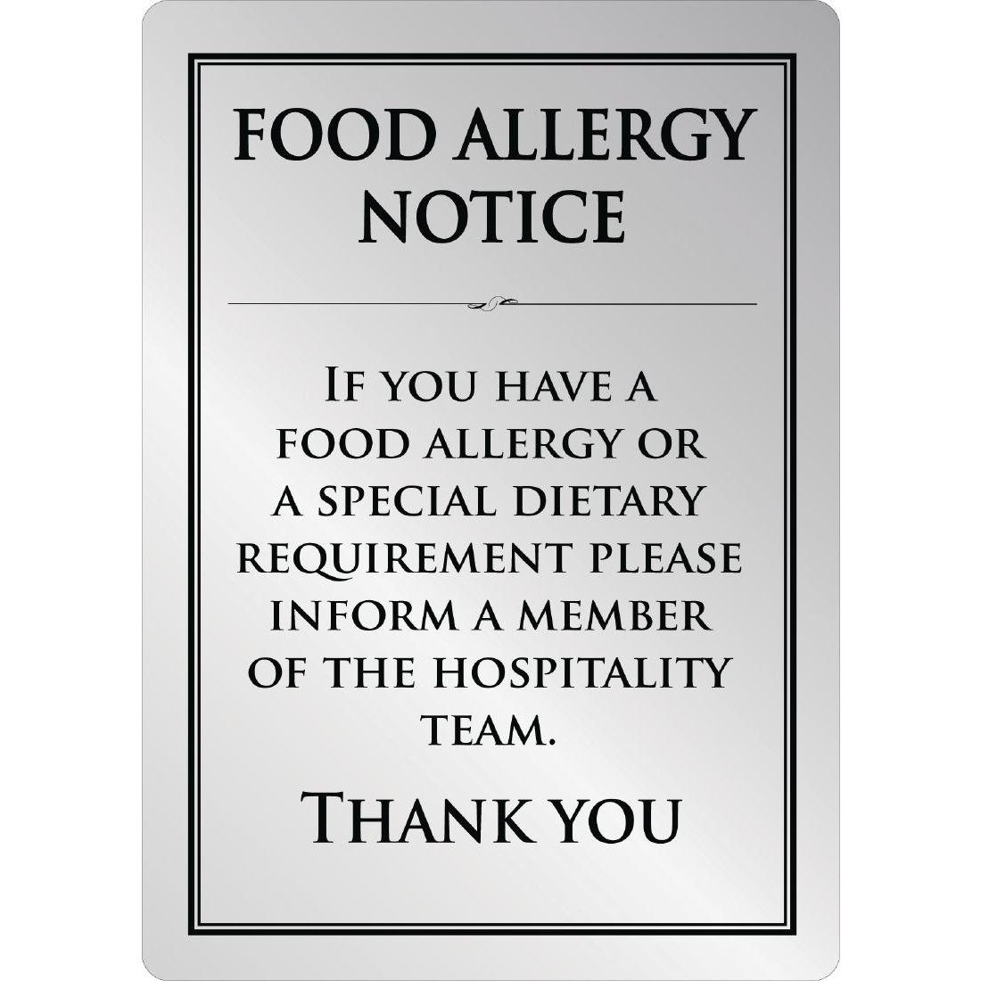 Brushed Steel Food allergy sign A4