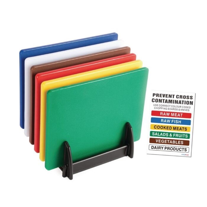 Hygiplas Standard Low Density Chopping Board Set with Rack