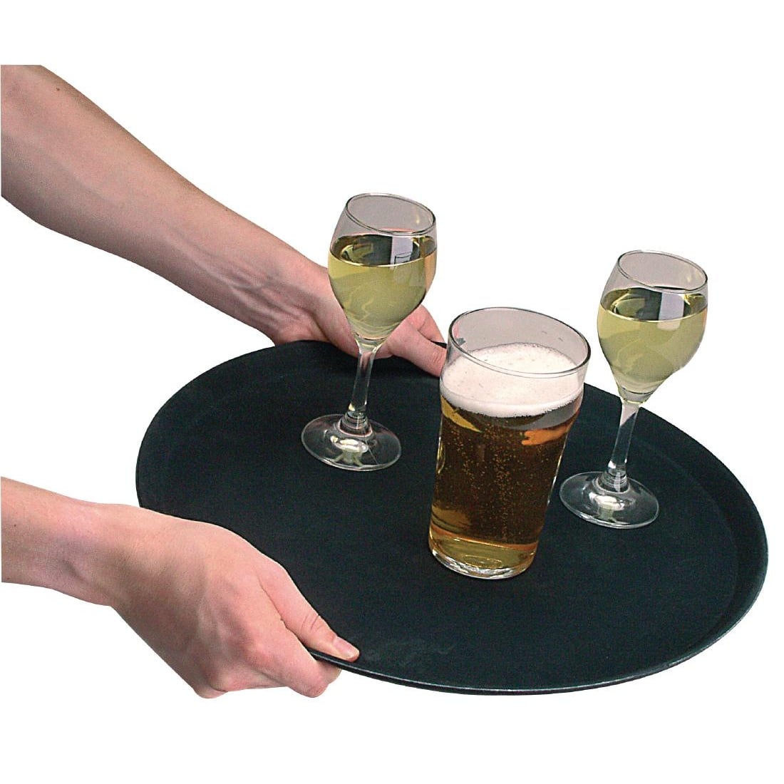 Kristallon Fibreglass Round Non Slip Tray Black 11 in