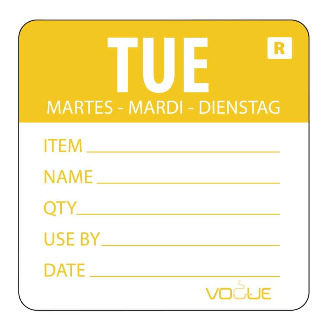 Vogue Removable Day of the Week Label Tuesday