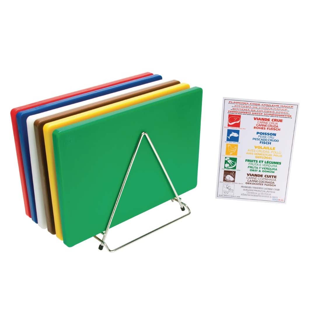 Hygiplas Thick Low Density Chopping Board Set with Rack