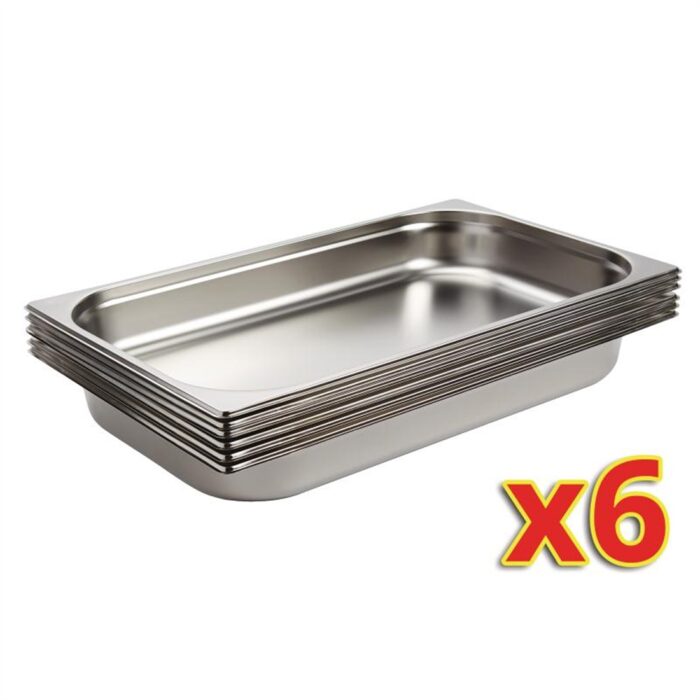 Vogue Stainless Steel 1/1 Gastronorm Pans 65mm Set of 6