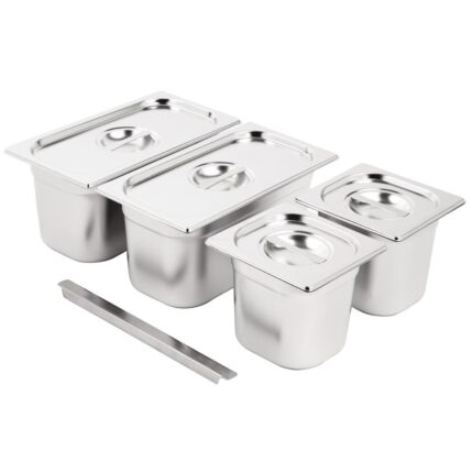 Vogue Stainless Steel Gastronorm Set 2x 1/3  2 x 1/6 with Lids