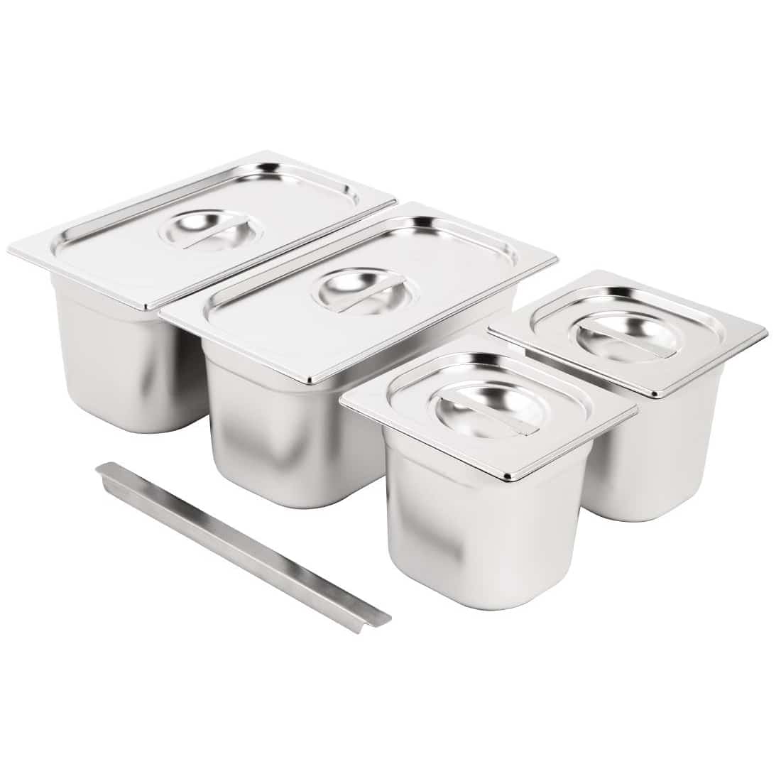 Vogue Stainless Steel Gastronorm Set 2x 1/3  2 x 1/6 with Lids